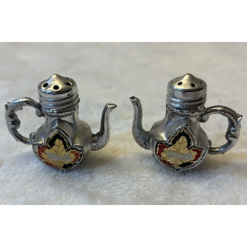 Vintage Montreal Metal Teapot Shaped Salt & Pepper Shaker Set